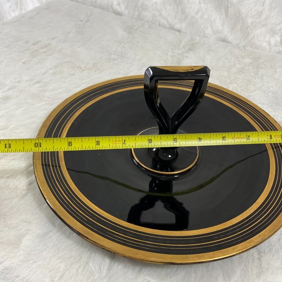 Antique Art Deco Center Handle Server Plate Black Depression Glass TidBit Platte - Picture 8 of 10
